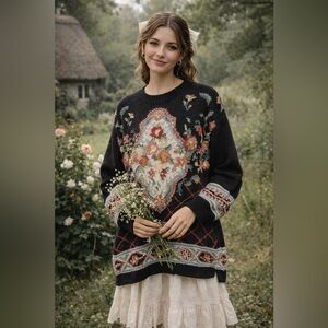 Heirloom Collectibles Vintage Cottagecore Romantic Floral Sweater Medium
